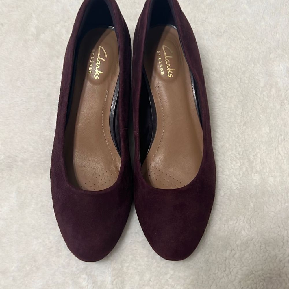 Clarks Burgundy Vendra Bloom Wedge Pump